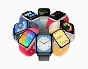 8 Apple Watch SE devices displaying new watchOS 9 features.  